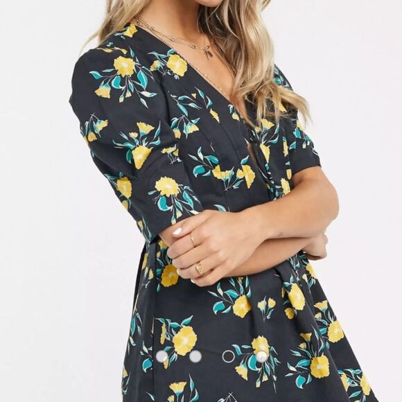 NWT Free People Adelle Floral Printed Mini Dress Tunic with Puff Short Sleeves - Picture 4 of 12